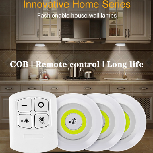 Pack Of 3 LED Remote Control Lights | Tap Light For Cabinet Wardrobe Room Kitchen & Office Use