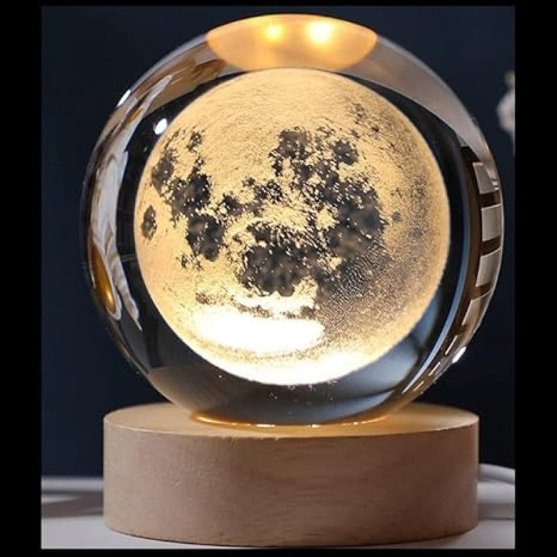 1 Pc USB LED Galaxy Crystal Ball Lamp | 3D Planet Moon Night Light | Bedroom & Party Home Decor